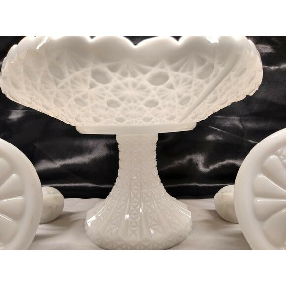 Vtg Fenton Daisy and Button Console Bowl Set With 2 Double Light Candlesticks - Picture 6 of 12
